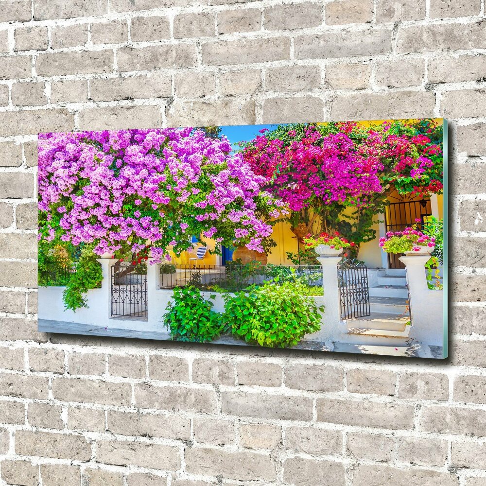 Tableau photo sur verre Maison avec bougainvilliers