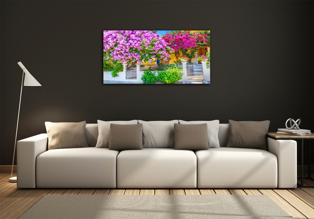 Tableau photo sur verre Maison avec bougainvilliers