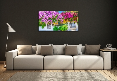 Tableau photo sur verre Maison avec bougainvilliers