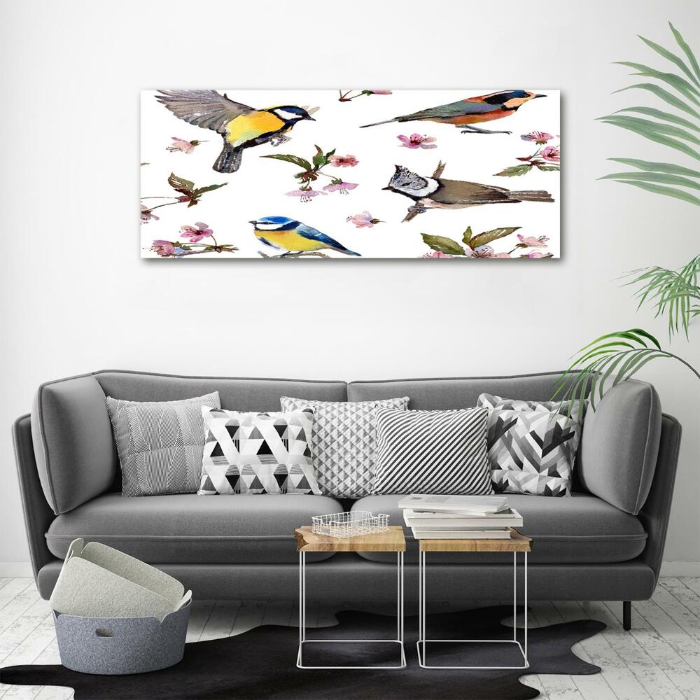 Tableau imprimé sur verre Oiseaux et fleurs de cerisier