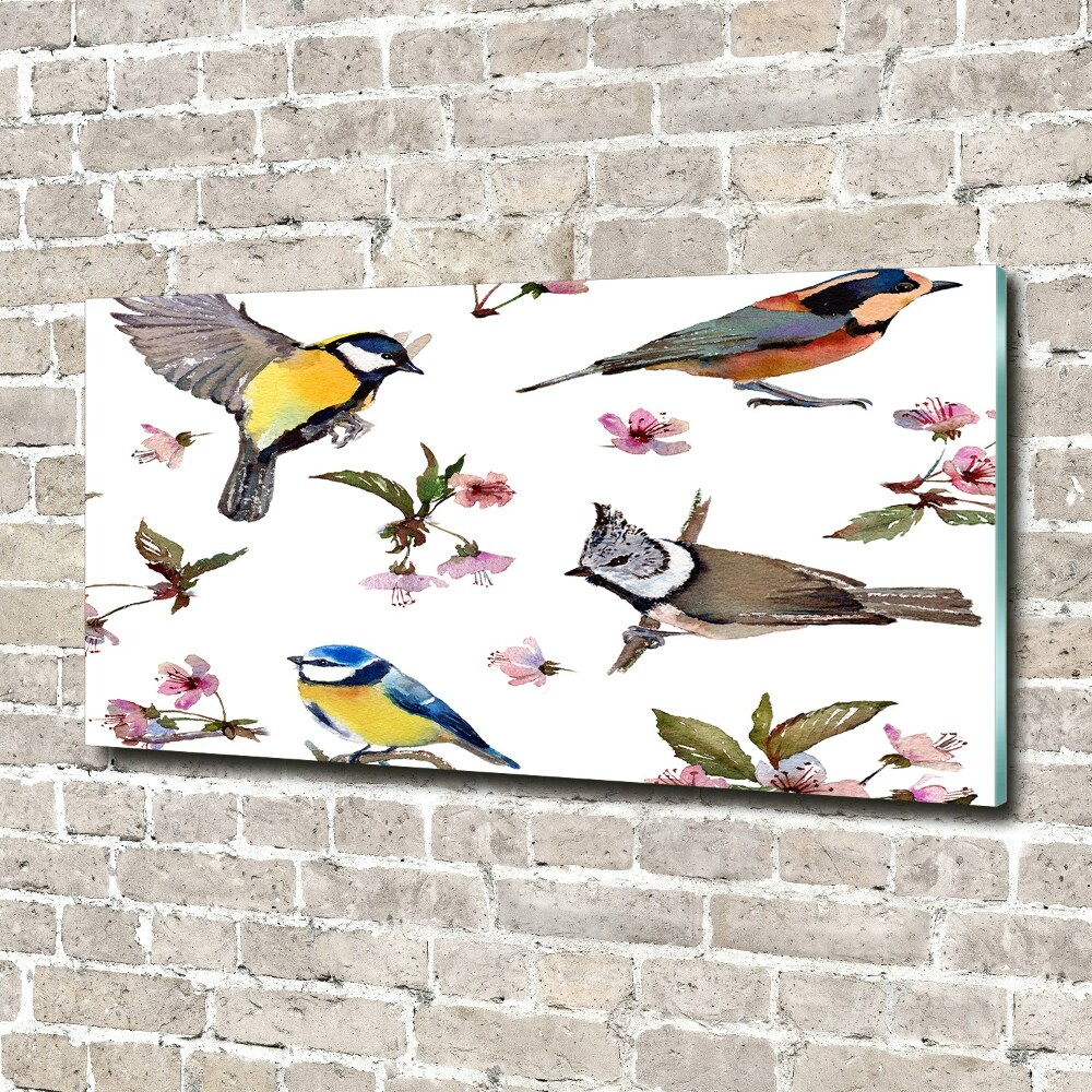 Tableau imprimé sur verre Oiseaux et fleurs de cerisier