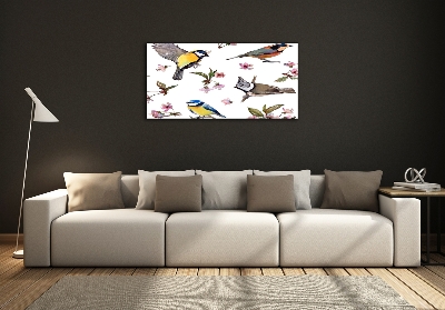 Tableau imprimé sur verre Oiseaux et fleurs de cerisier