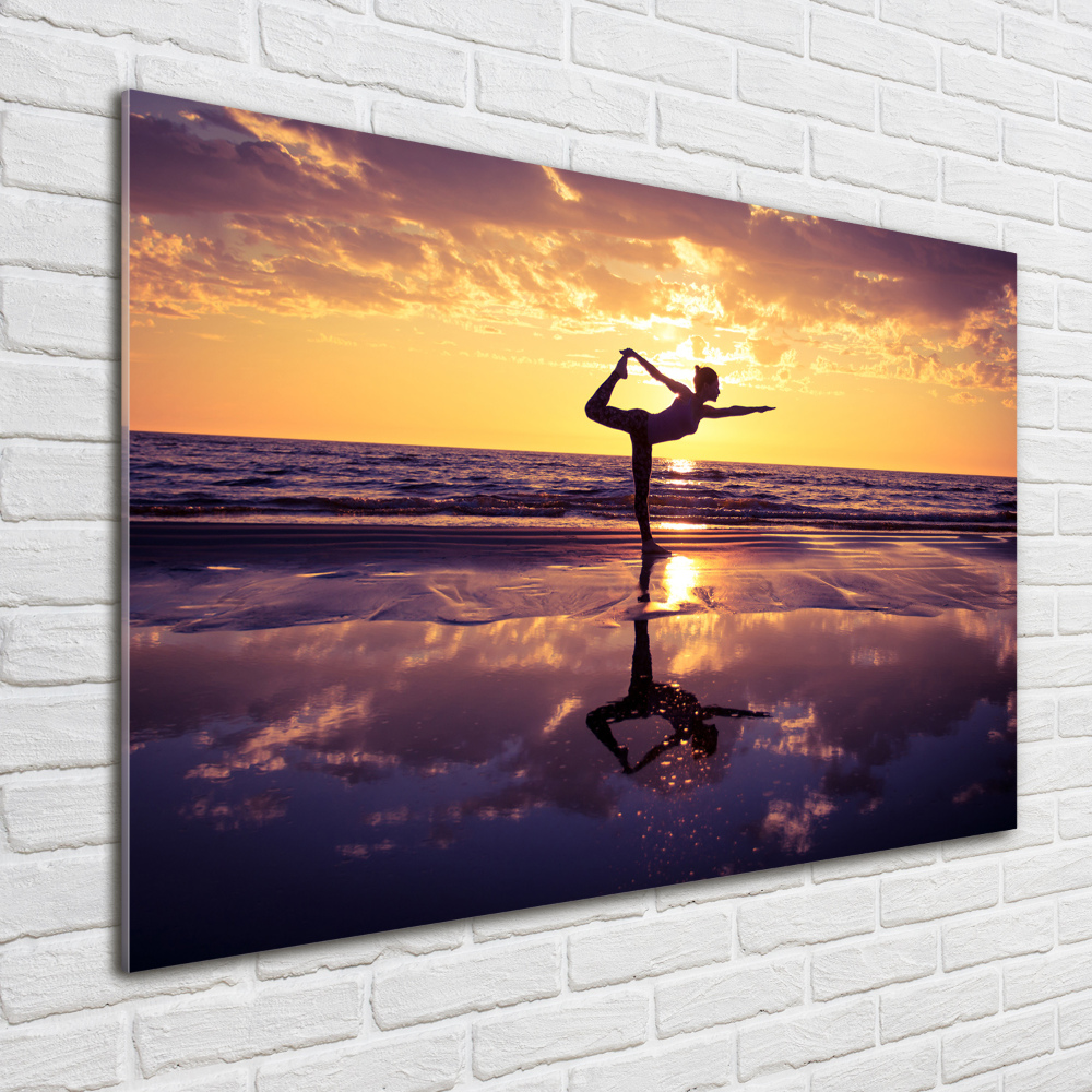 Tableau sur verre Yoga sur la plage