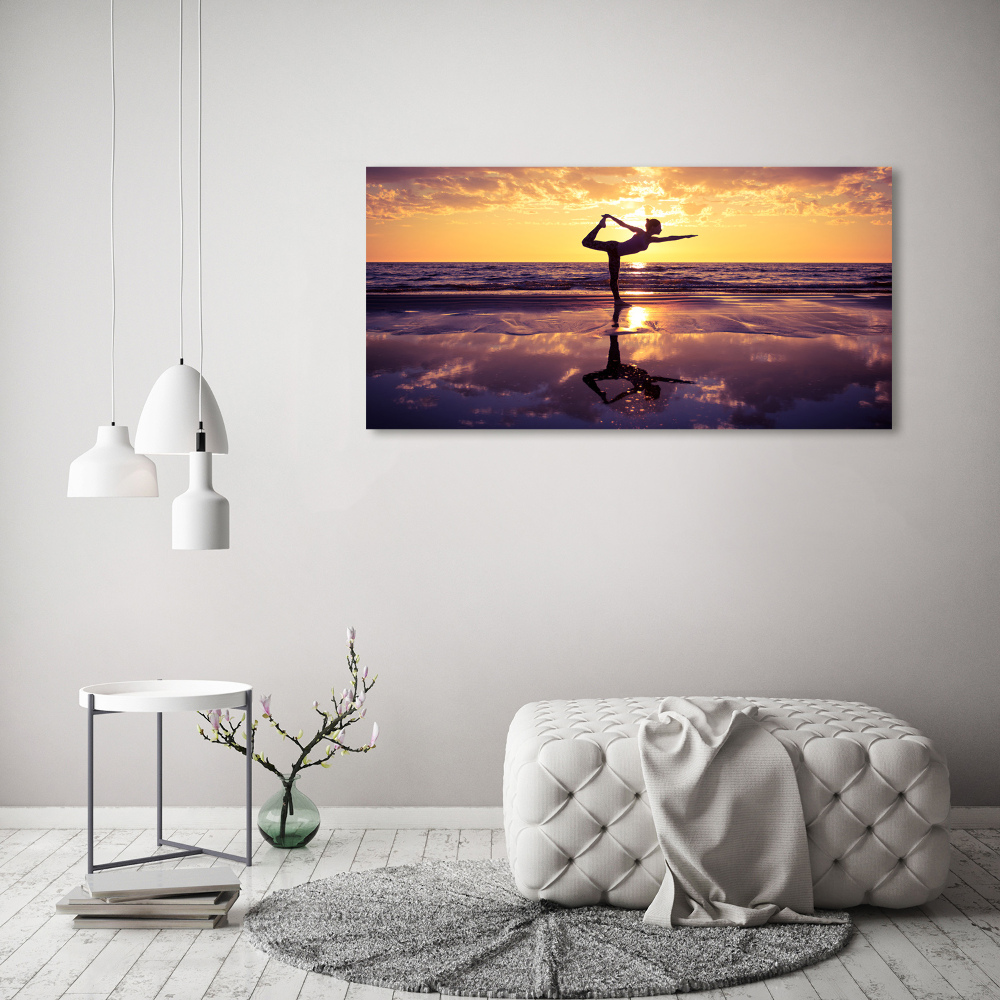 Tableau sur verre Yoga sur la plage