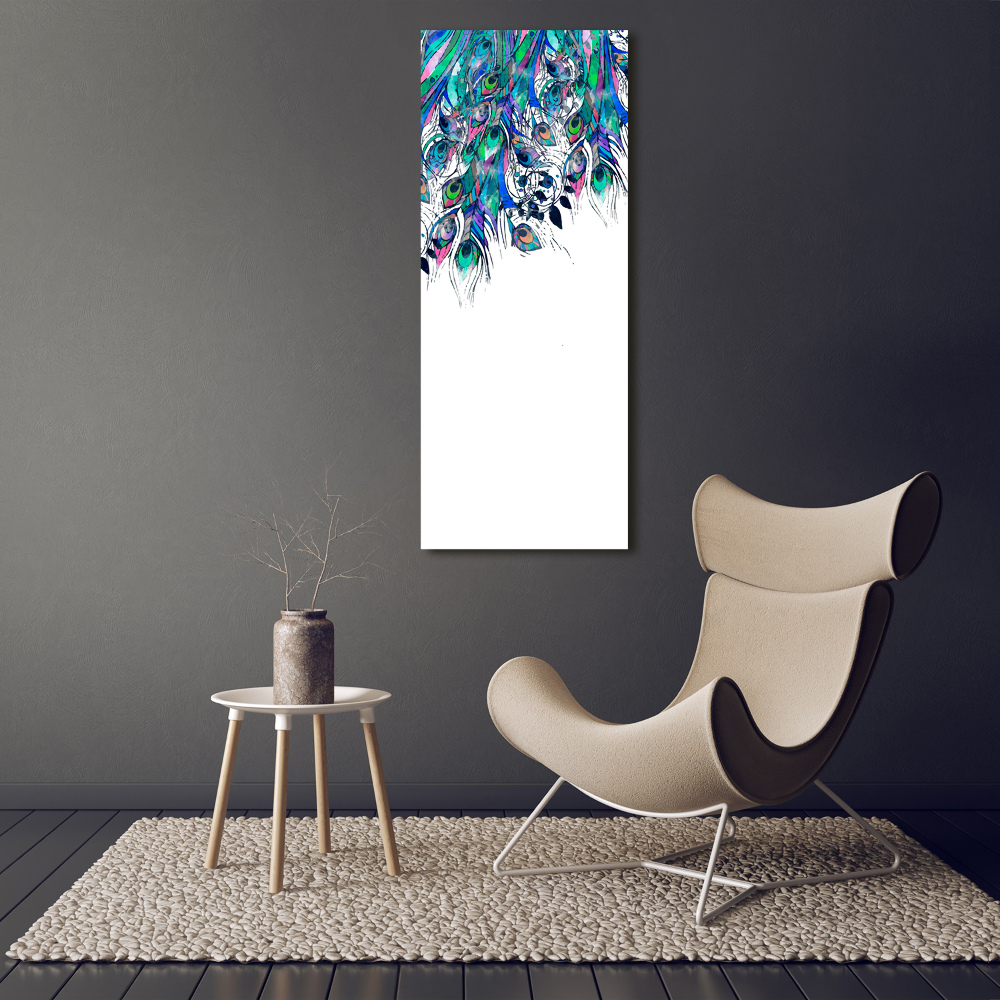 Tableau photo sur verre Plumes de paon