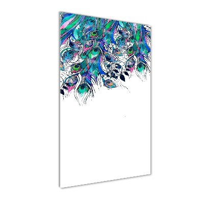 Tableau photo sur verre Plumes de paon