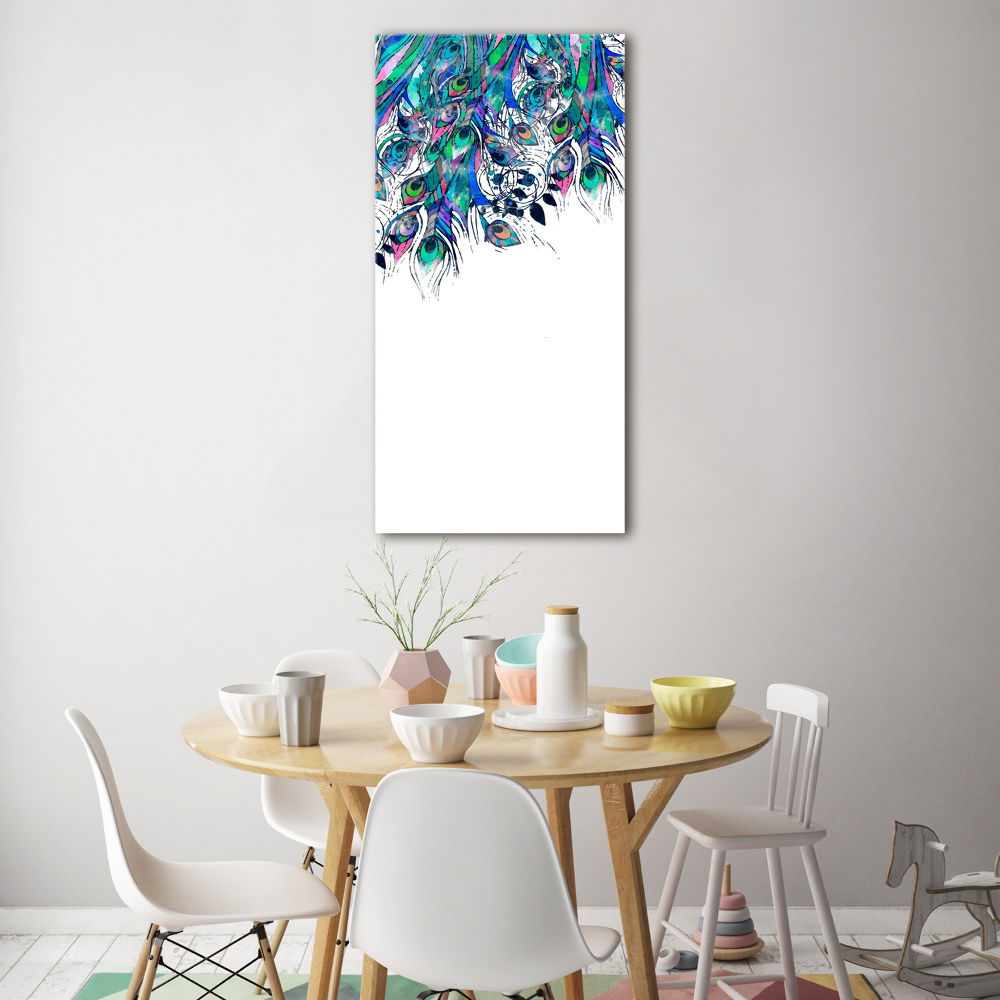 Tableau photo sur verre Plumes de paon