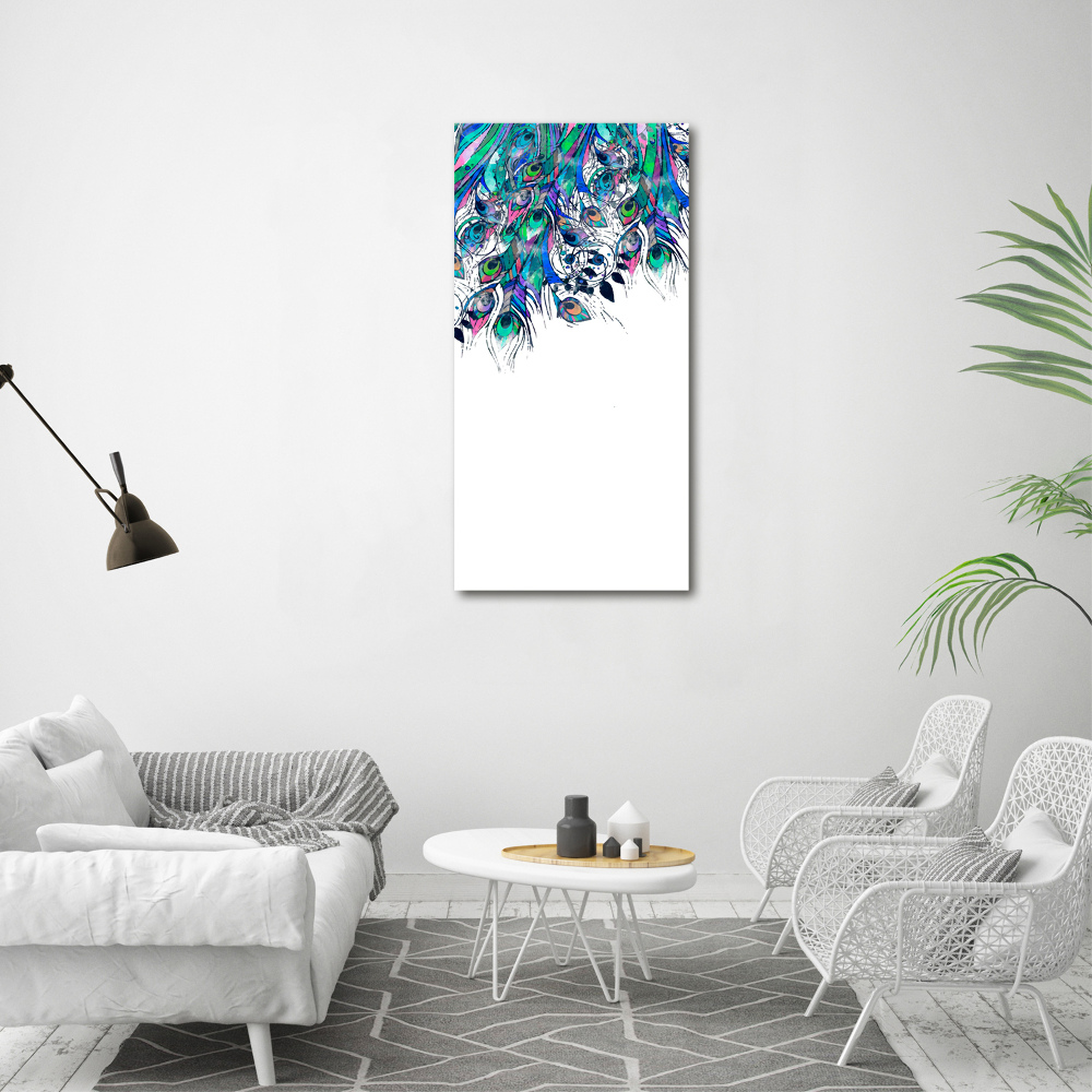 Tableau photo sur verre Plumes de paon