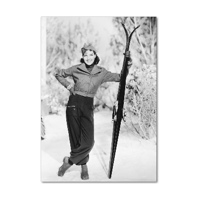 Tableau en verre Femme avec des skis