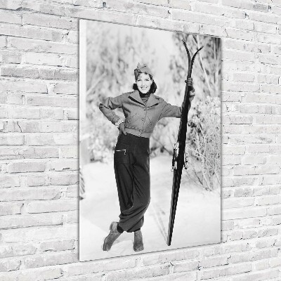 Tableau en verre Femme avec des skis