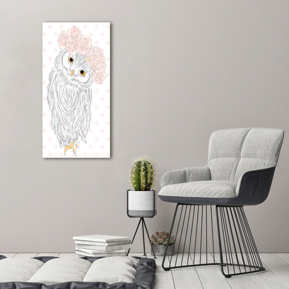 Tableau photo sur verre Hibou dans une guirlande