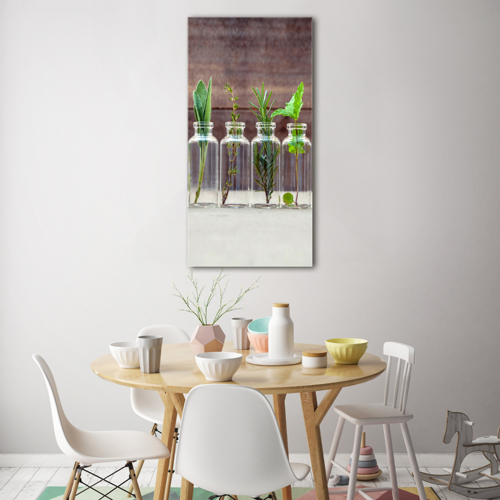 Tableau en verre Herbes en pots