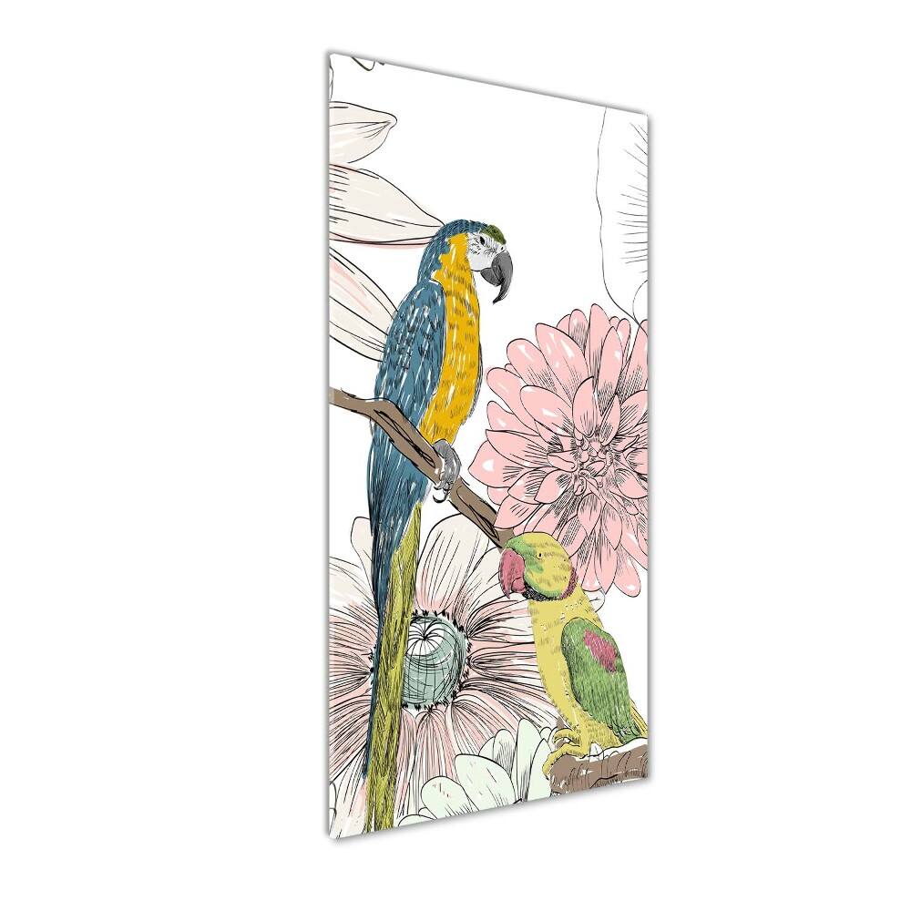 Tableau imprimé sur verre Perroquets et fleurs