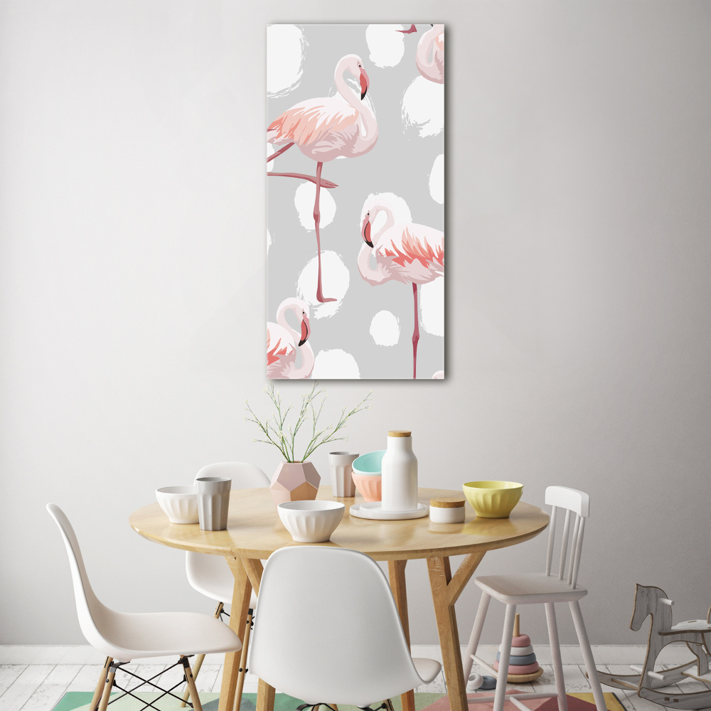 Tableau photo sur verre Flamants et points