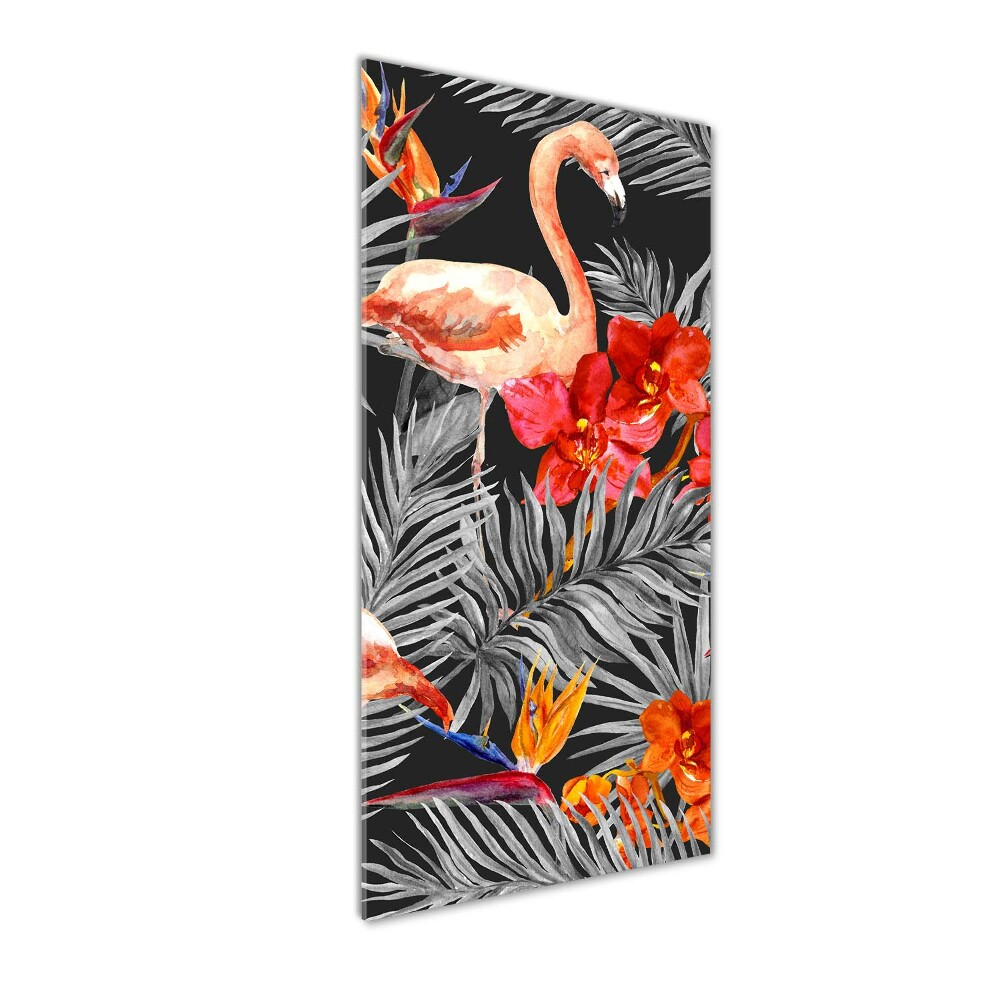 Tableau imprimé sur verre Flamants et fleurs