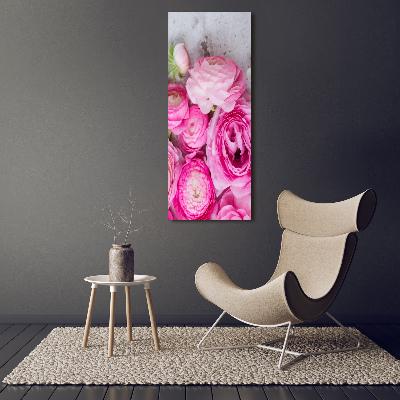 Tableau sur verre Renoncules roses