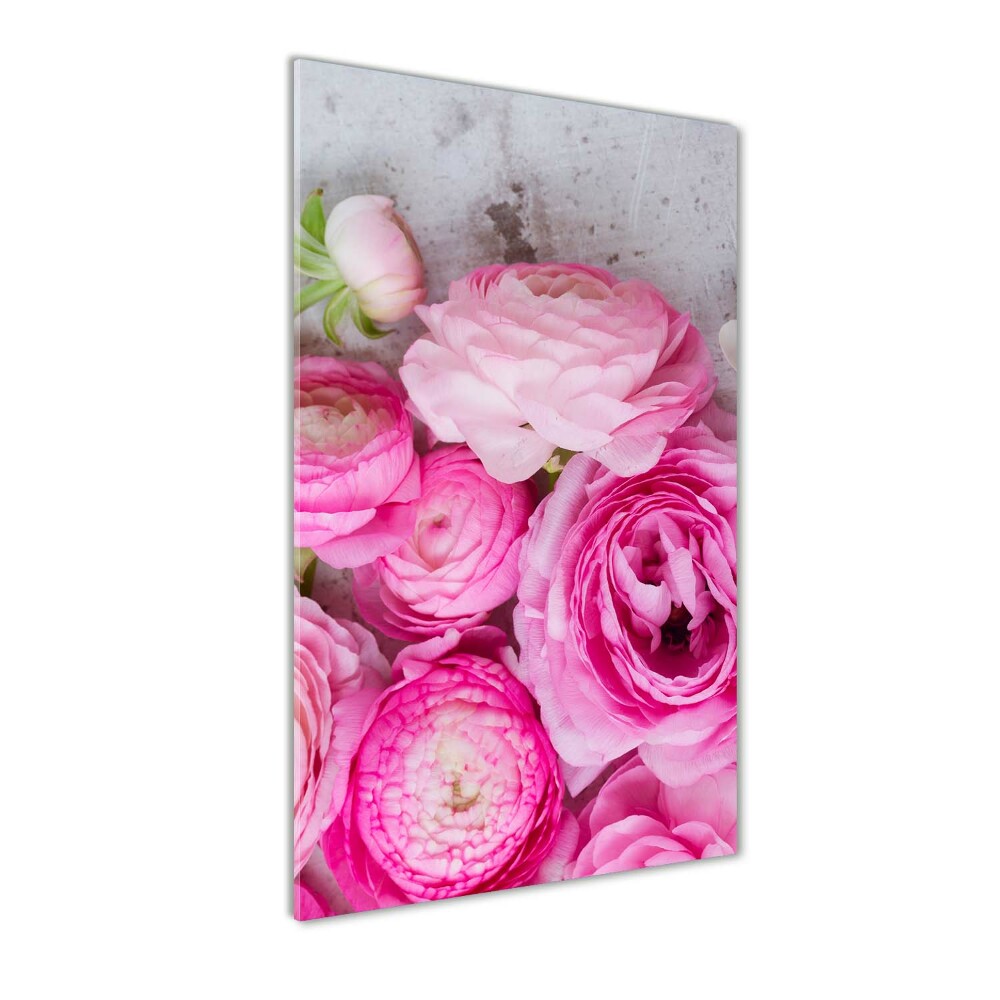 Tableau sur verre Renoncules roses