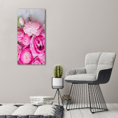 Tableau sur verre Renoncules roses