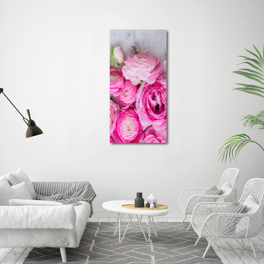 Tableau sur verre Renoncules roses