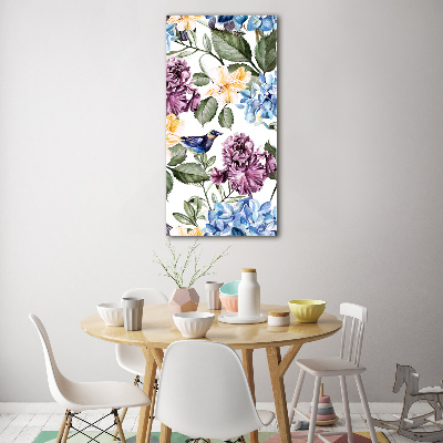 Tableau en verre Fleurs et oiseaux