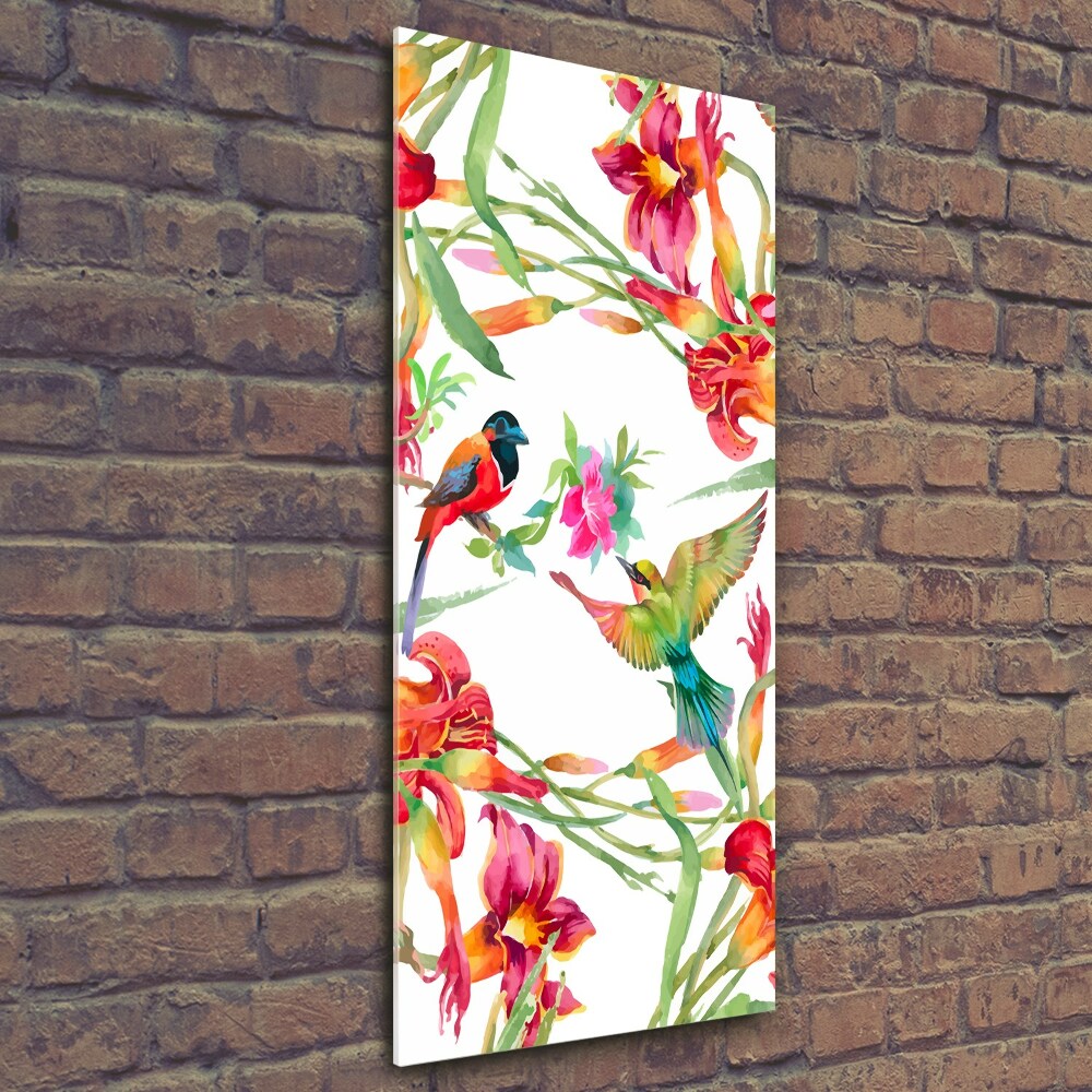 Tableau photo sur verre Oiseaux et fleurs