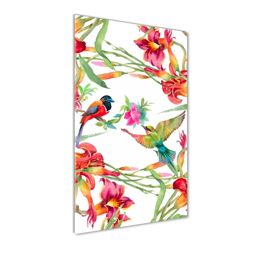 Tableau photo sur verre Oiseaux et fleurs