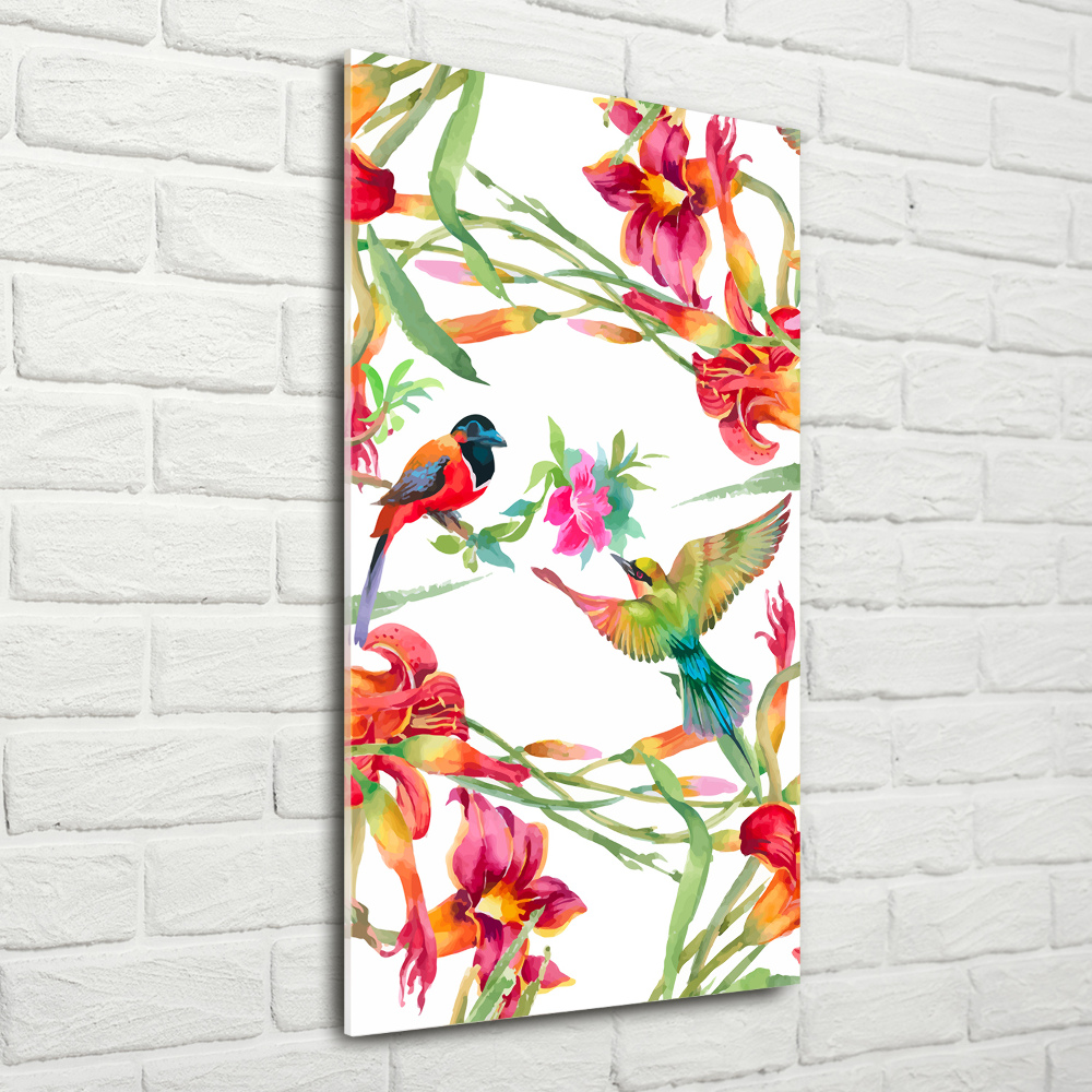 Tableau photo sur verre Oiseaux et fleurs