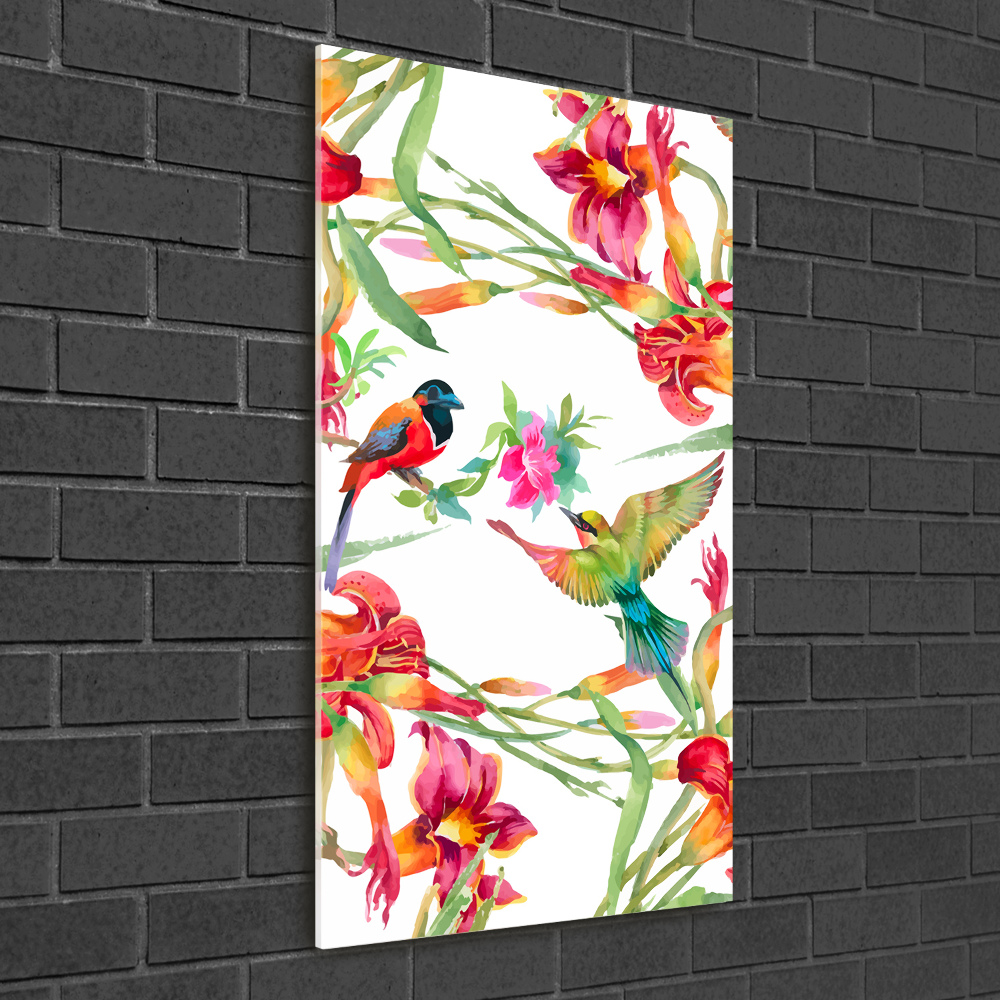 Tableau photo sur verre Oiseaux et fleurs