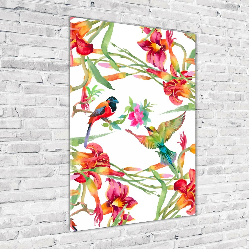 Tableau photo sur verre Oiseaux et fleurs