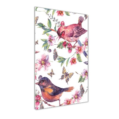 Tableau en verre Oiseaux papillons fleurs