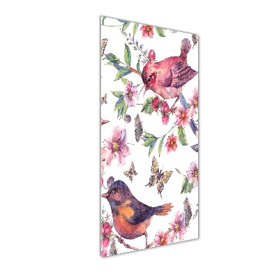 Tableau en verre Oiseaux papillons fleurs