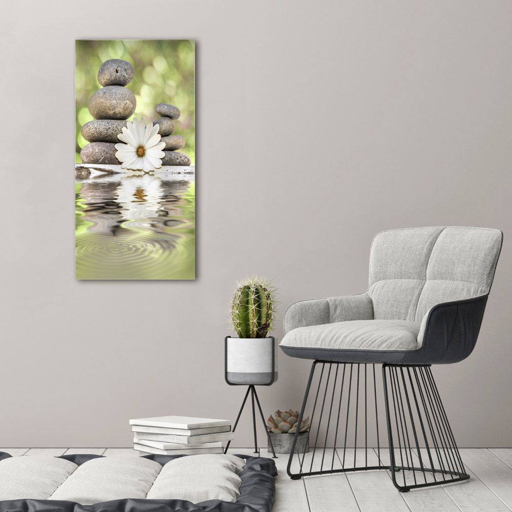 Tableau photo sur verre Pierres et fleurs