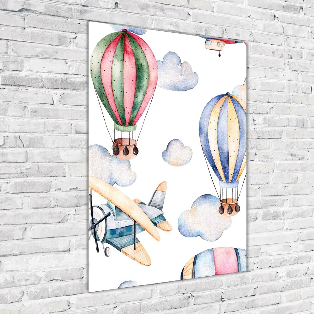 Tableau imprimé sur verre Ballons et avions