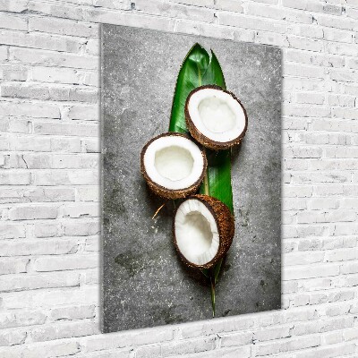 Tableau imprimé sur verre Noix de coco sur une feuille