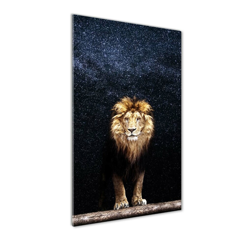 Tableau imprimé sur verre Lion sur fond d'étoiles