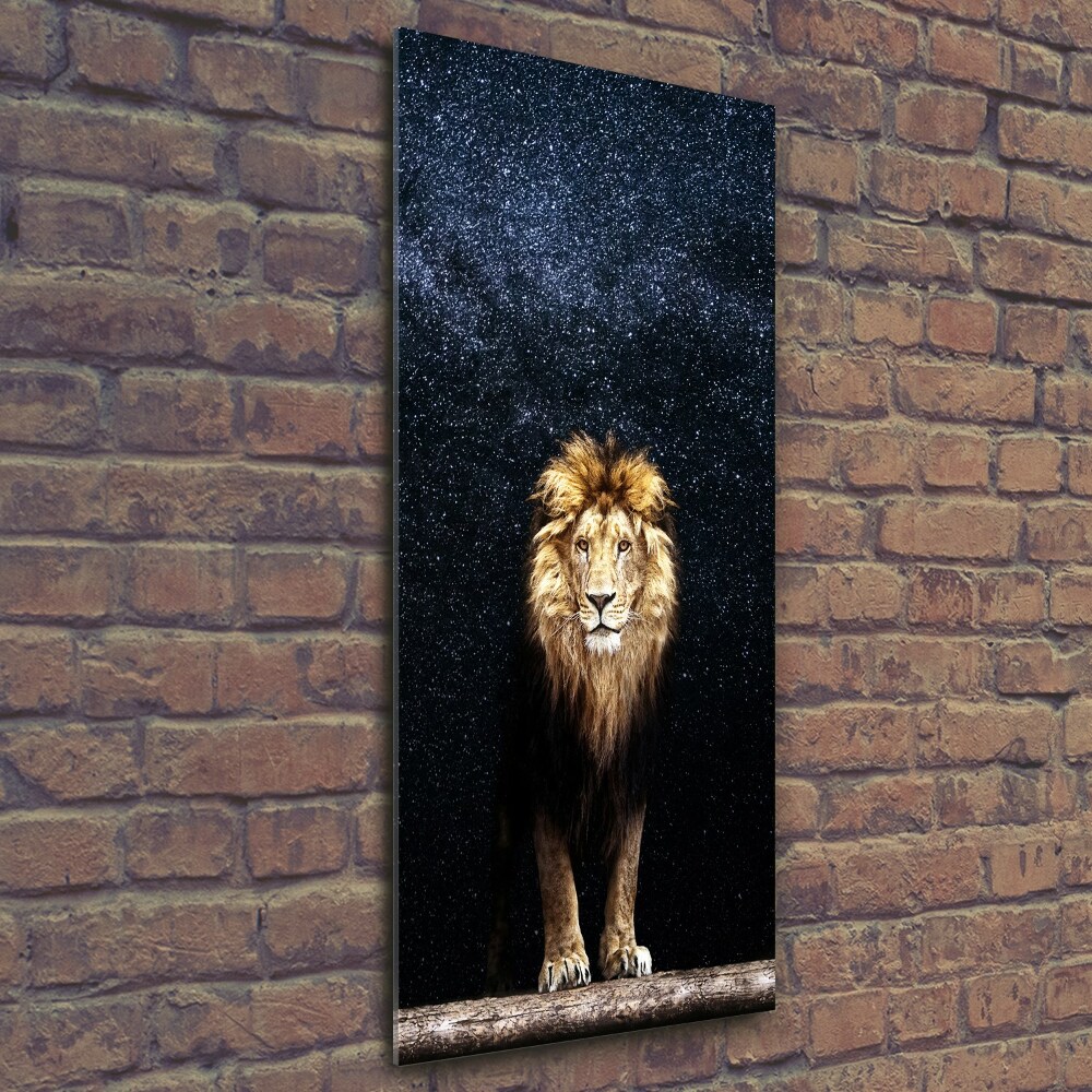 Tableau imprimé sur verre Lion sur fond d'étoiles