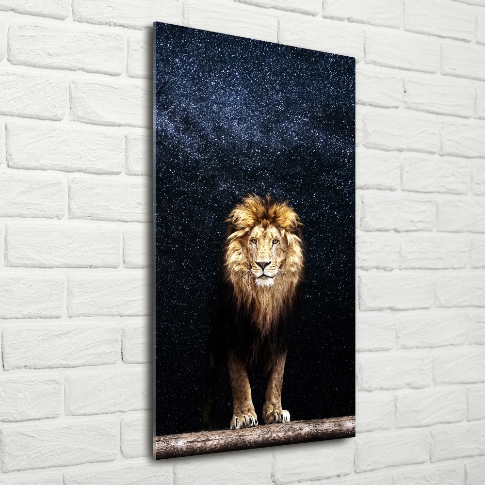 Tableau imprimé sur verre Lion sur fond d'étoiles