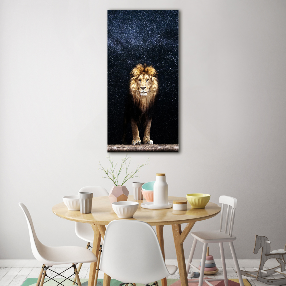 Tableau imprimé sur verre Lion sur fond d'étoiles