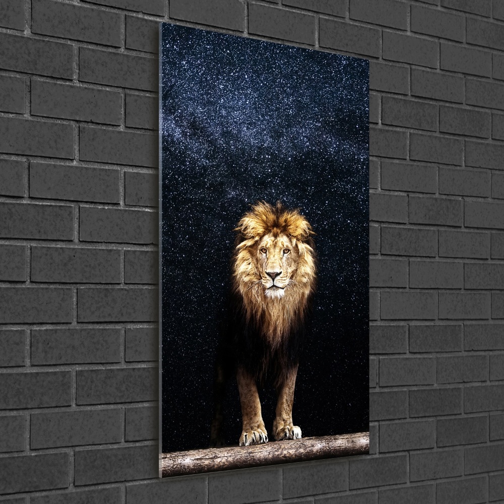 Tableau imprimé sur verre Lion sur fond d'étoiles