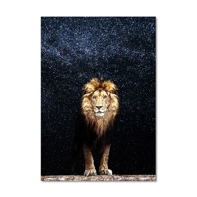 Tableau imprimé sur verre Lion sur fond d'étoiles