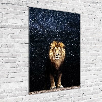 Tableau imprimé sur verre Lion sur fond d'étoiles