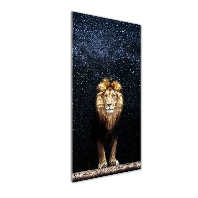 Tableau imprimé sur verre Lion sur fond d'étoiles