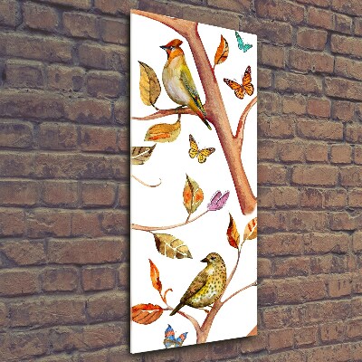 Tableau photo sur verre Oiseaux papillons feuilles