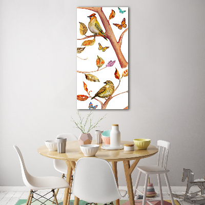 Tableau photo sur verre Oiseaux papillons feuilles