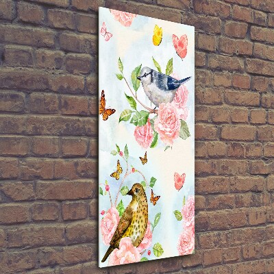 Tableau photo sur verre Oiseaux papillons roses