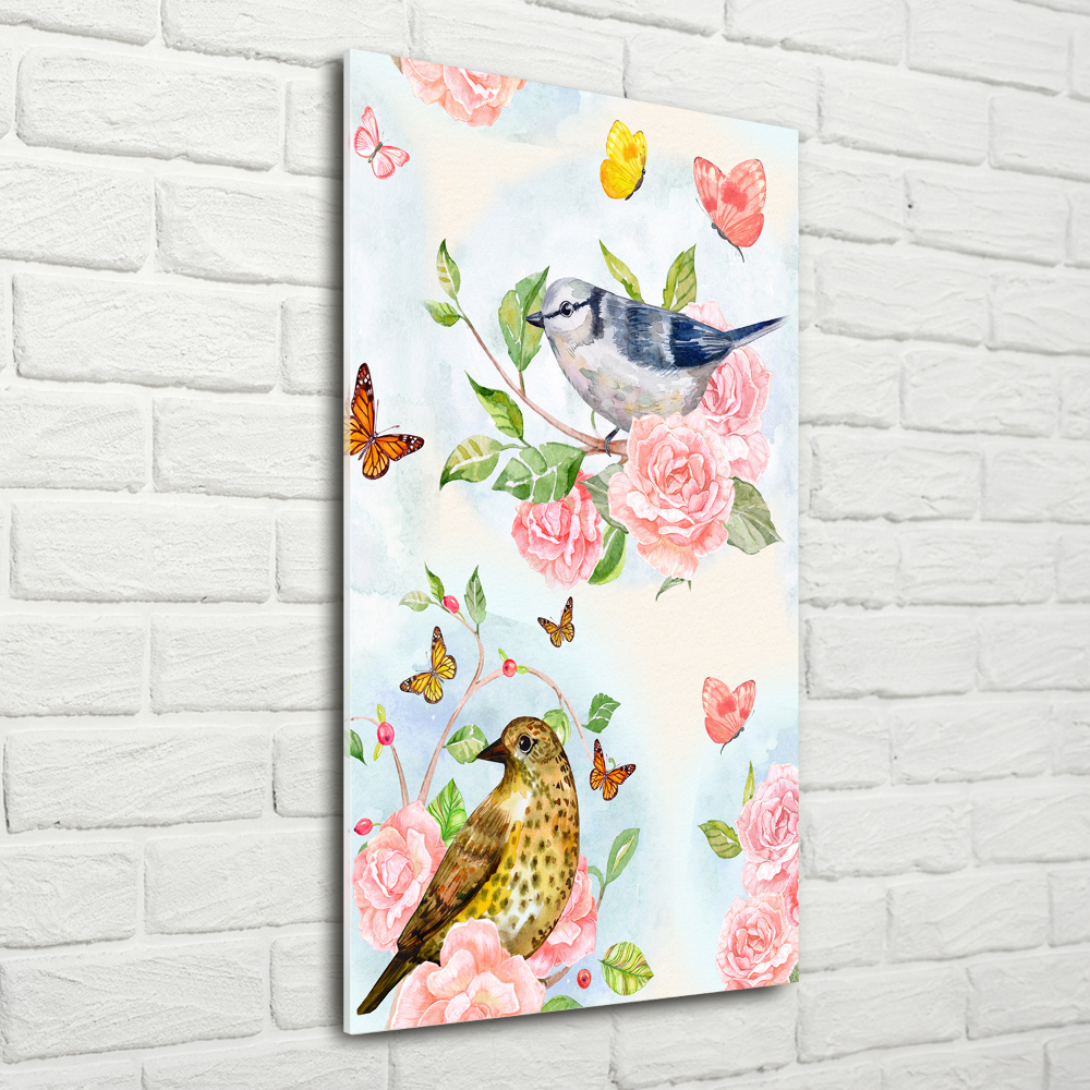 Tableau photo sur verre Oiseaux papillons roses