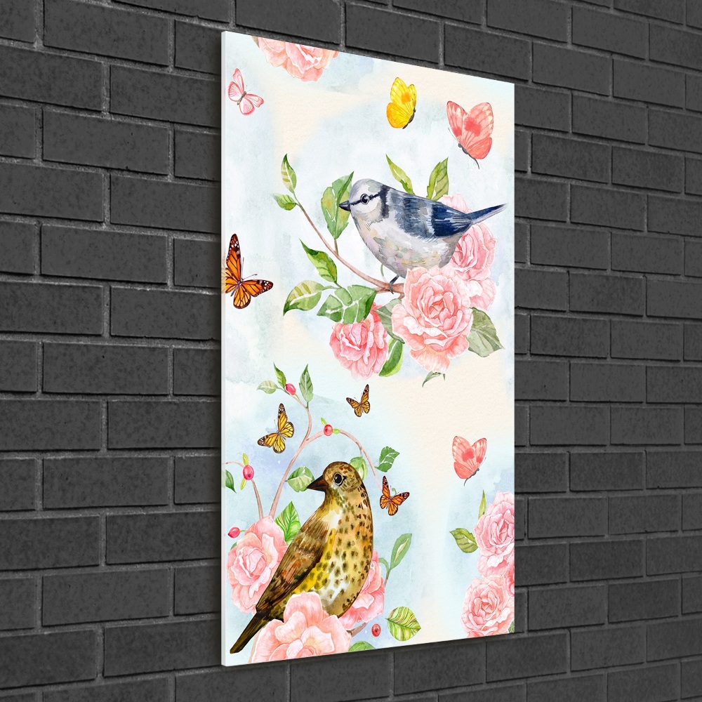 Tableau photo sur verre Oiseaux papillons roses