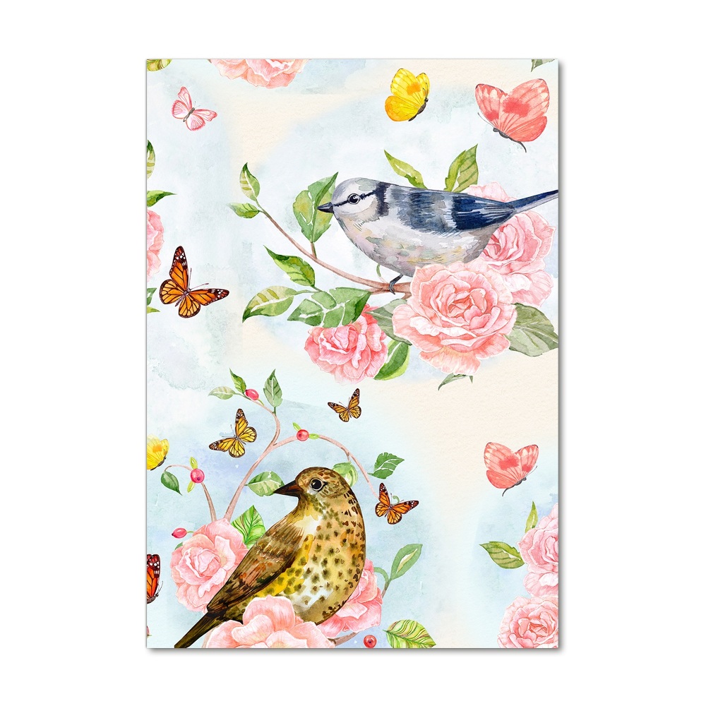 Tableau photo sur verre Oiseaux papillons roses