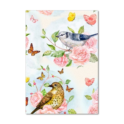 Tableau photo sur verre Oiseaux papillons roses