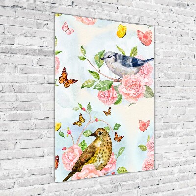 Tableau photo sur verre Oiseaux papillons roses